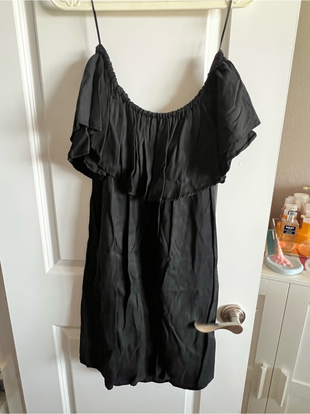 Zara Black Off-Shoulder Ruffle Mini Dress